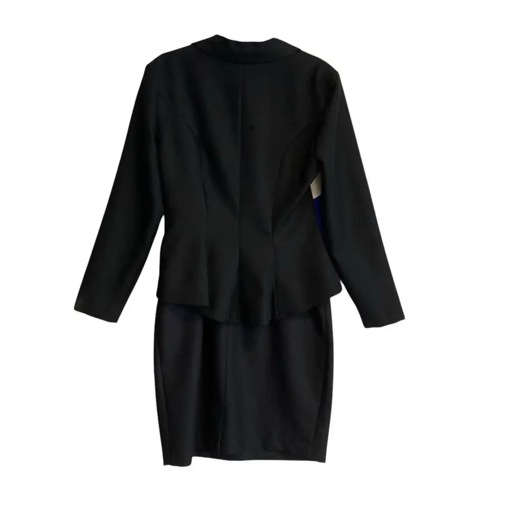 Vintage 80s Leslie Lucks Black Blue Stripe Button Blazer Sheath Dress Set Sz 10 - Picture 2 of 16